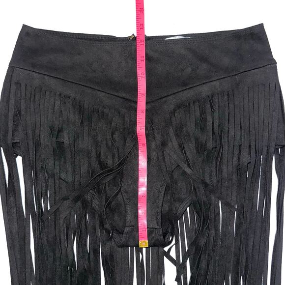 iHeartRaves Black High Waisted Cowgirl Festival Fringe Bottoms Skirt Size Large - Picture 13 of 14
